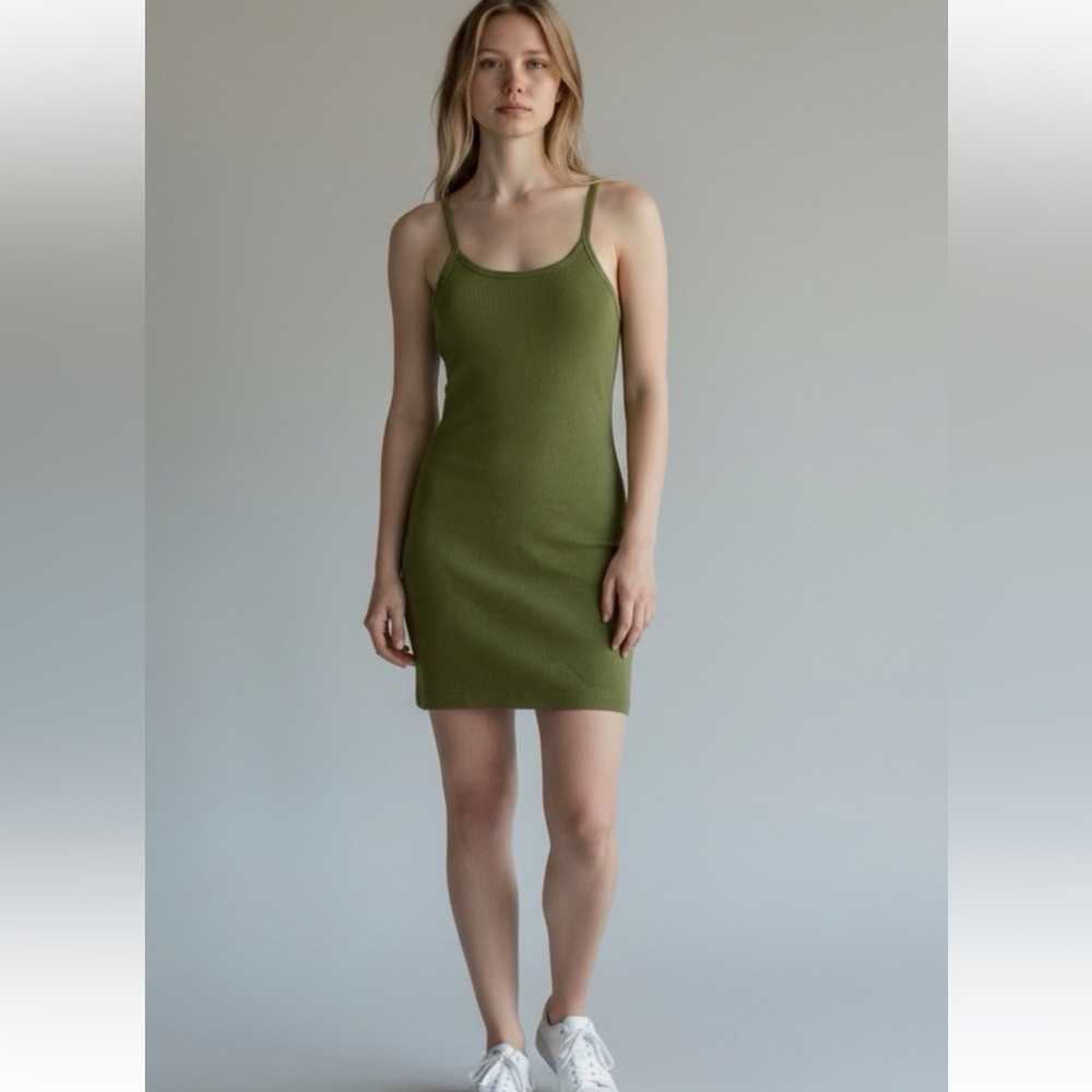 Eterne Olive Green Ribbed Tank Dress - Women's Casual Slip Dress Size Medium